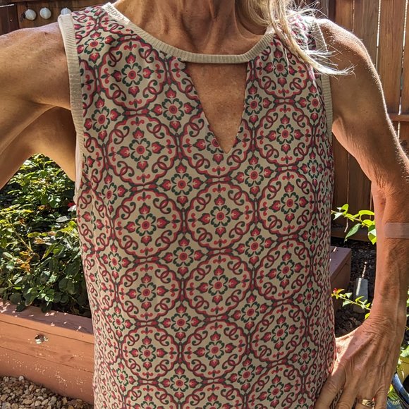 Charlie Jade lined peach-green-beige shift Dress, Sz M - Picture 2 of 12